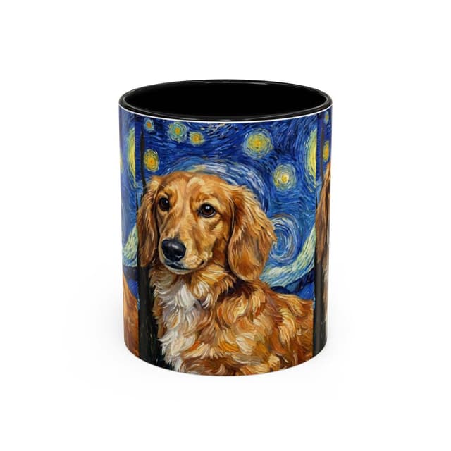 A Van Gogh style pet painting on a mug